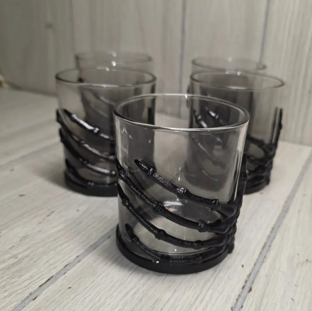 Skeleton Hand Gothic Whisky Glasses 5 Halloween Party Barware Witchy Cryptic